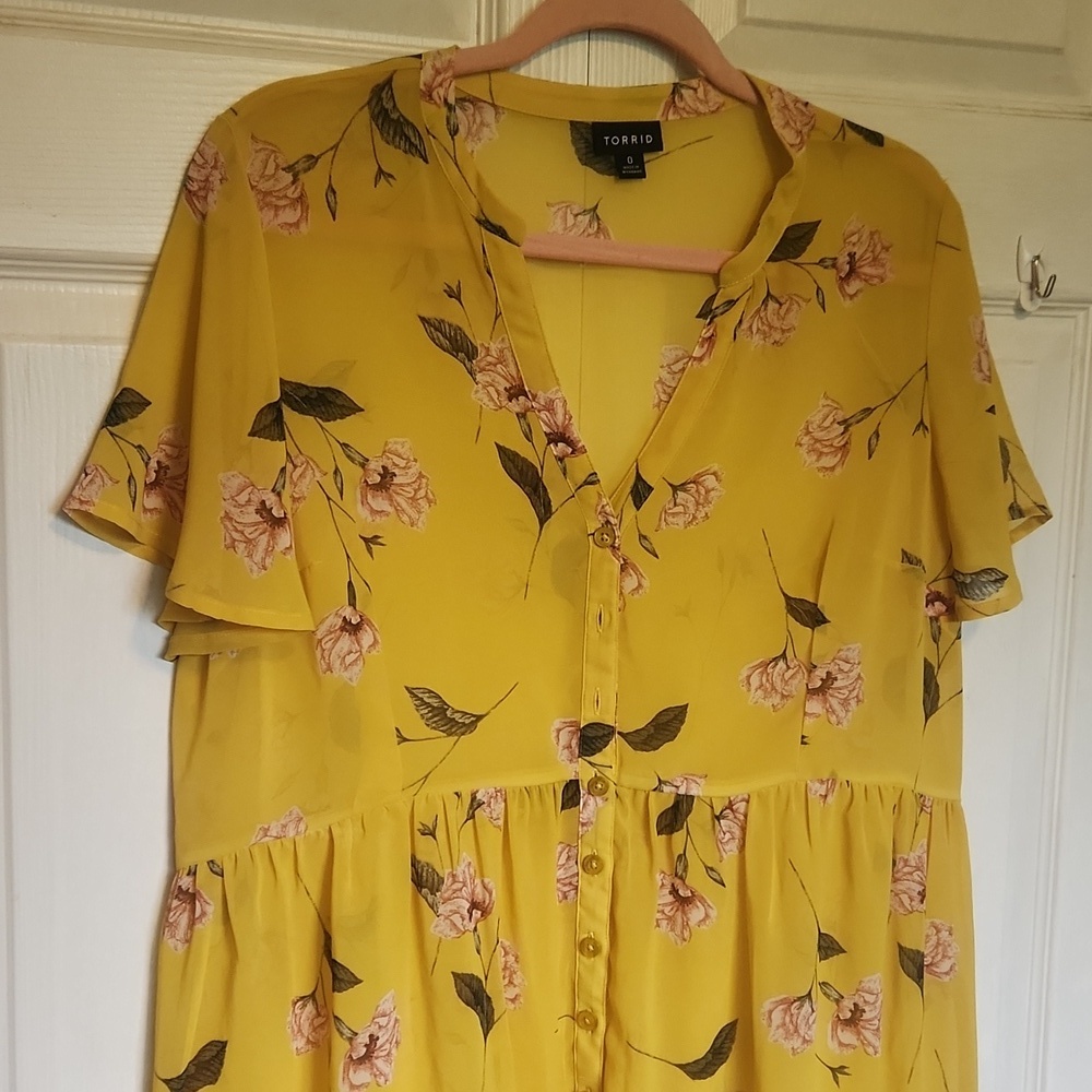 Torrid Lexie Babydoll Chiffon Top – Yellow Floral – Size 0 (L/12) NWOT - Picture 9 of 16
